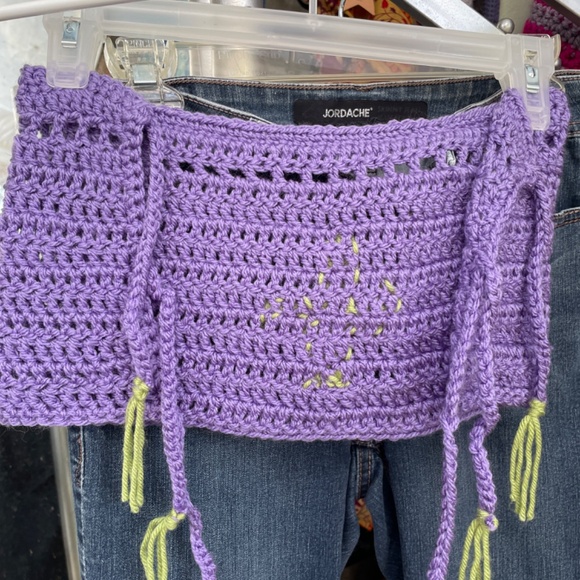 Upcycled bell bottom jeans & hand crocheted tube top. Cacti’s can be removed - Picture 6 of 8